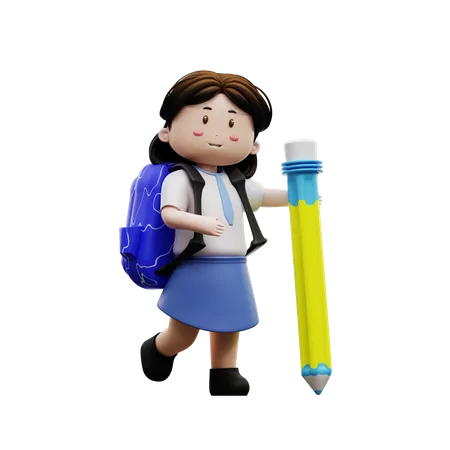School student holding a pencil 3D Illustration