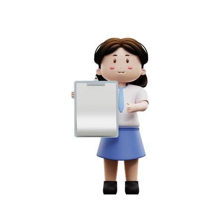 School student holding exam board 3D Illustration
