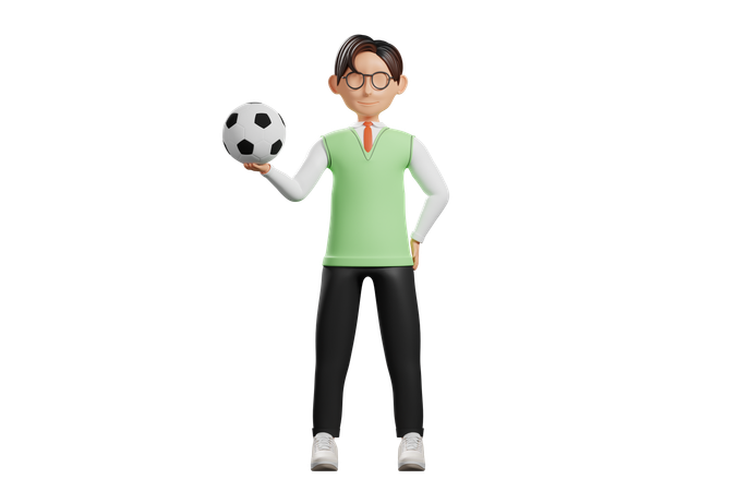 サッカーをする制服姿の男子生徒  3D Illustration