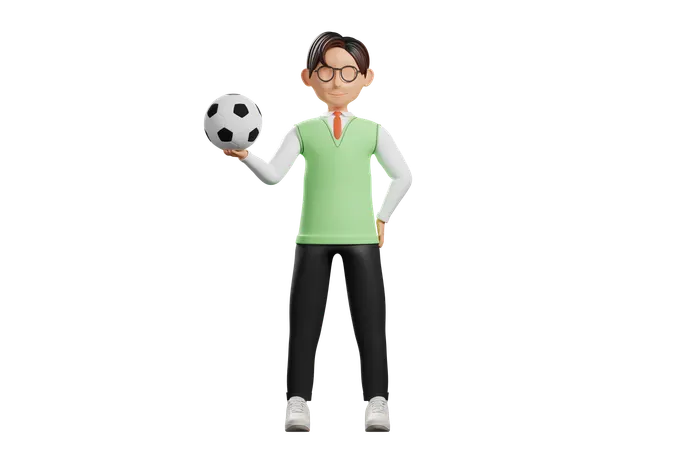 School uniform male student playing soccer  3D Illustration