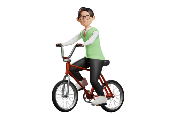 自転車に乗る制服姿の男子生徒  3D Illustration