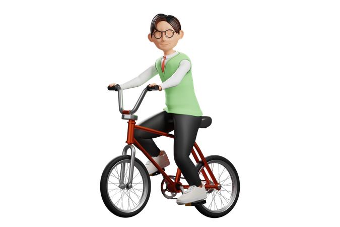 School uniform male student riding bicycle  3D Illustration