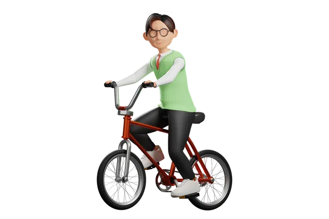 School uniform male student riding bicycle  3D Illustration