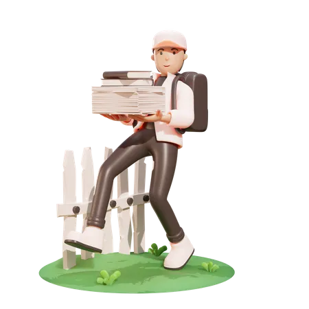 Schoolboy holding books  3D Illustration