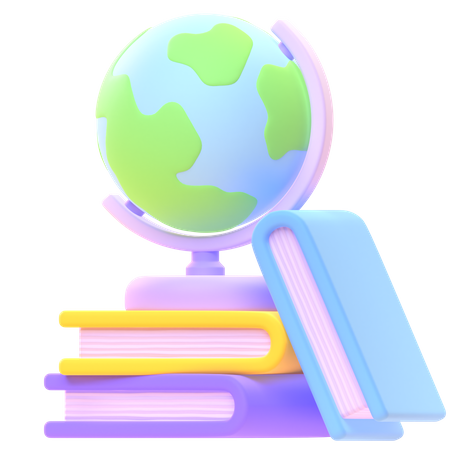 Schreibtisch Globus mit Büchern  3D Icon