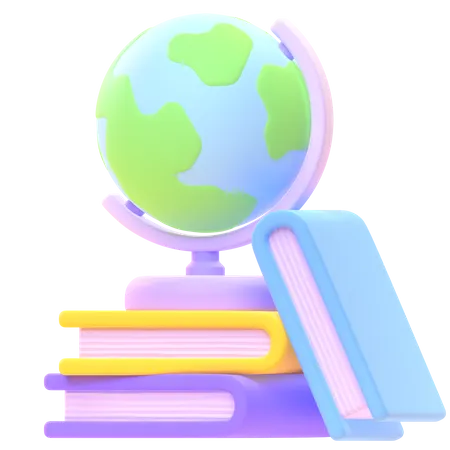 Schreibtisch Globus mit Büchern  3D Icon