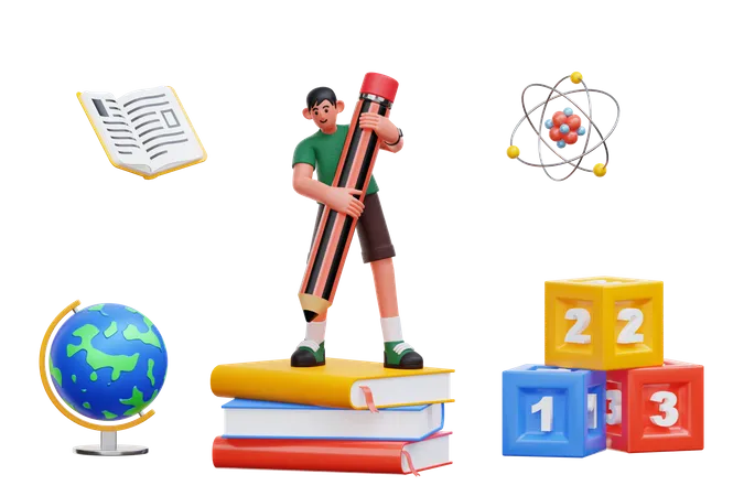 Schüler hält Bleistift  3D Illustration