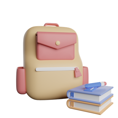 Schultasche und Bücher  3D Illustration