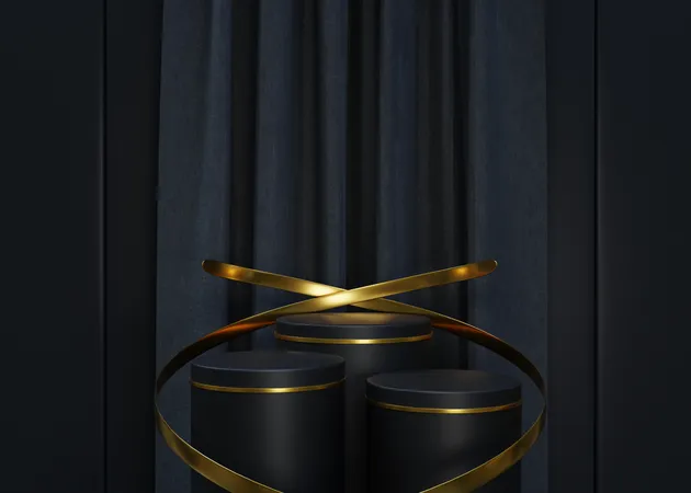 Luxus-Podium in Schwarz und Gold  3D Illustration