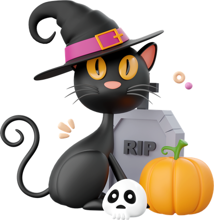 Schwarze Katze mit Grab  3D Icon