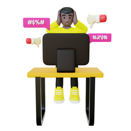 Schwarzer Typ liest Hasskommentare auf seinem PC  3D Icon