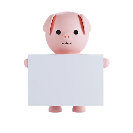 Schwein mit Plakat  3D Illustration