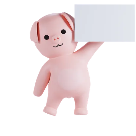 Schwein mit Plakat  3D Illustration