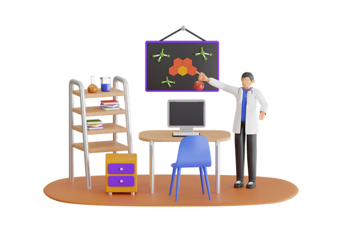 Scientifique menant des expériences  3D Illustration