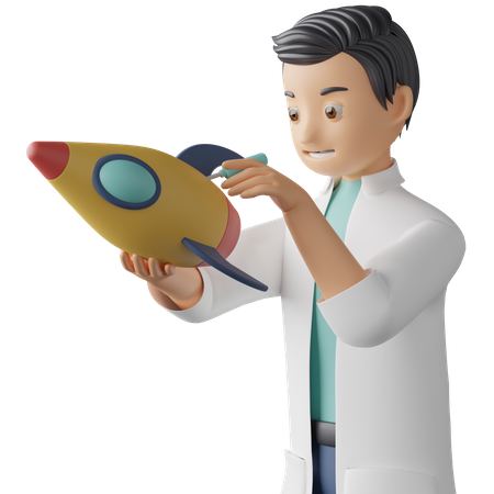 Scientifique réparant une fusée  3D Icon