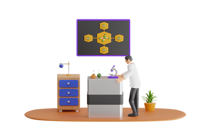 Scientist Conducting Experiments In Science Laboratory  3D Illustration