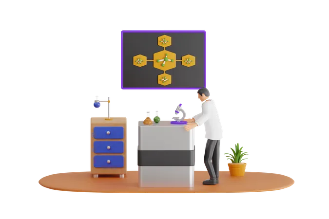 Scientist Conducting Experiments In Science Laboratory  3D Illustration