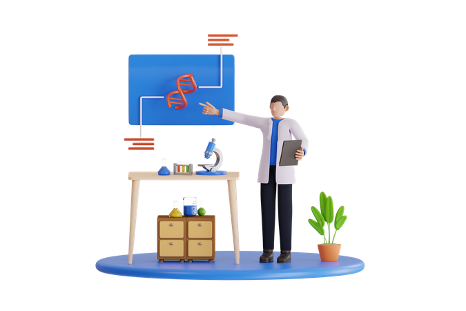 Scientist doing analysis on DNA chromosome  3D Illustration