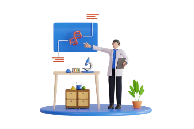 Scientist doing analysis on DNA chromosome  3D Illustration