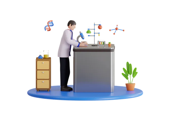 3 D Illustration Of Scientist Doing Research In Laboratory Experimental Test In Laboratory 3D Illustration