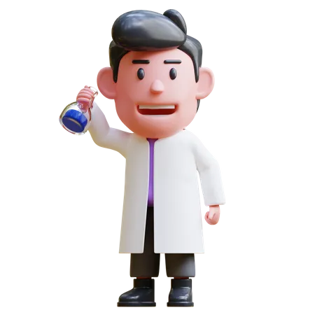 Scientist holding Chemical flask 3D Illustration