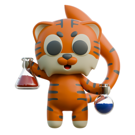Scientist Tiger Doing Chemical Experiment  3D Illustration
