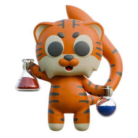 Scientist Tiger Doing Chemical Experiment  3D Illustration