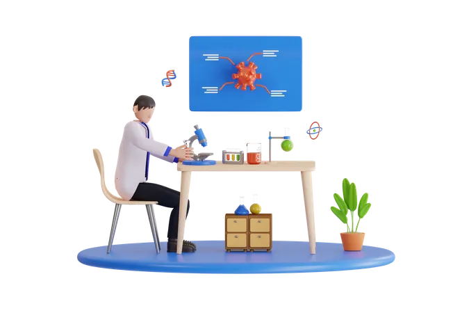 3 D Scientist Doing Lab Research Scientists Working With DNA Genetic Testing DNA Testing Genetic Diagnosis Concept 3 D Illustration 3D Illustration