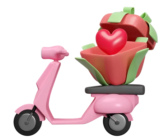 Scooter avec coeur  3D Illustration