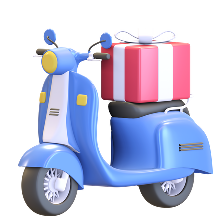 Scooter delivering gift box 3D Illustration