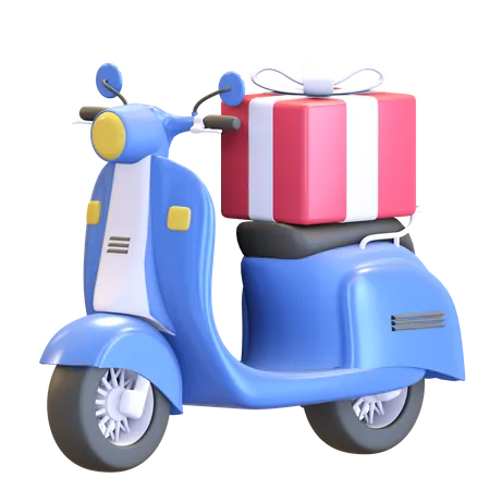 Scooter Delivering Gift Box Package Icon 3 D Render Illustration 3D Illustration