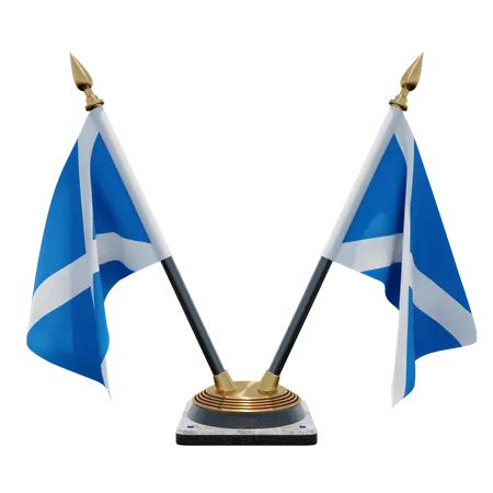 Scotland Double Desk Flag Stand 3D Illustration
