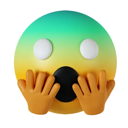 3 D Screaming Emoticon Emoji With Two Hands Holding The Face Icon Isolated On Gray Background 3 D Rendering Illustration Clipping Path 3D Icon