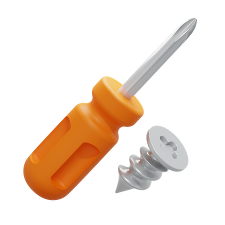 Screwdriver And Screw 3D Icon
