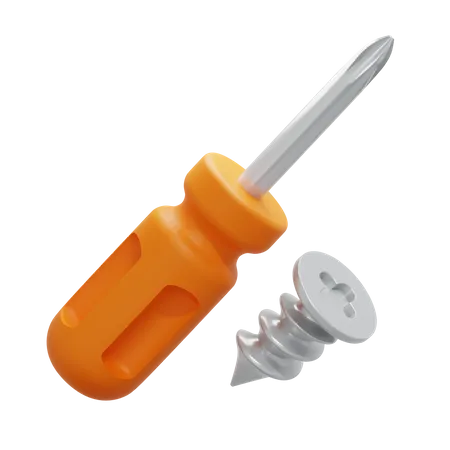 Screwdriver And Screw  3D Icon