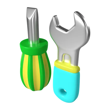 This Is A Screwdriver And Wrench 3 D Render Illustration Icon It Comes With A High Resolution PSD File And Is Isolated On A Transparent Background 3D Icon