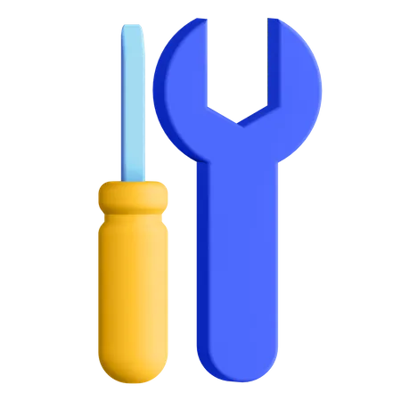 Screwdriver And Wrench  3D Illustration