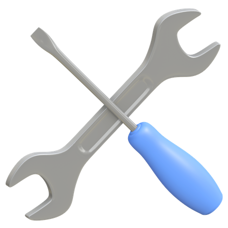 Screwdriver and wrench 3D Illustration