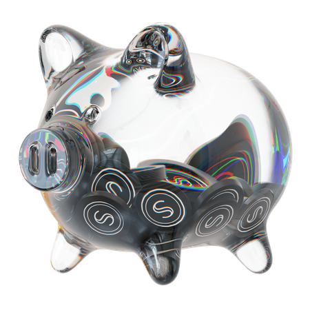 Hucha de vidrio transparente Scrt con montones decrecientes de monedas criptográficas  3D Icon