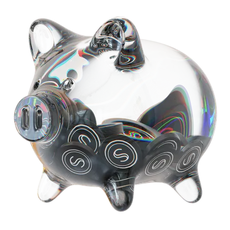 Scrt Clear Glass Piggy Bank With Decreasing Piles Of Crypto Coins  3D Icon
