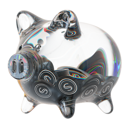 Scrt – Sparschwein aus klarem Glas mit abnehmendem Stapel an Kryptomünzen  3D Icon