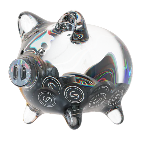 Scrt – Sparschwein aus klarem Glas mit abnehmendem Stapel an Kryptomünzen  3D Icon