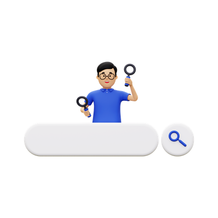 Search Bar With A Man Carrying A Magnifying Glass 3D Illustration
