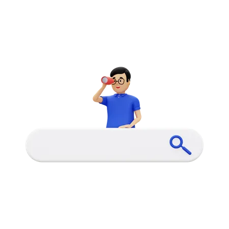 Search Bar With A Man Carrying Binoculars  3D Illustration