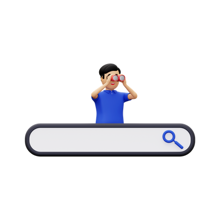 Search Bar With A Man Carrying Binoculars  3D Illustration