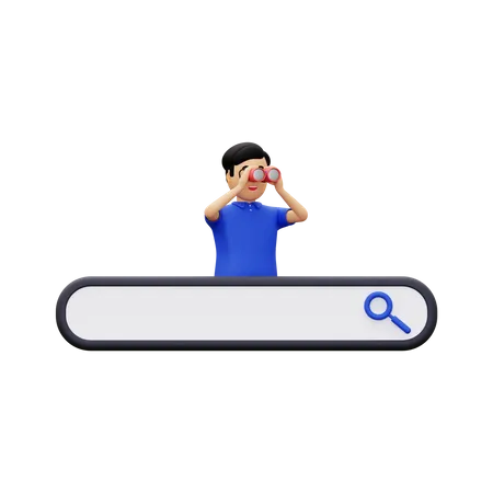 Search Bar With A Man Carrying Binoculars  3D Illustration