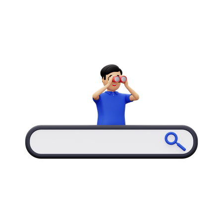 Search Bar With A Man Carrying Binoculars 3D Illustration