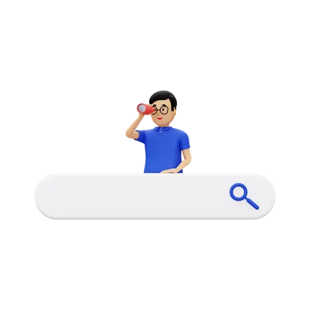 Search Bar With A Man Carrying Binoculars 3D Illustration