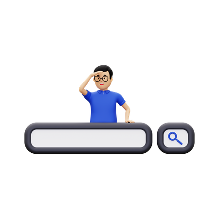 Search Bar With A Man Looking For Something 3D Illustration
