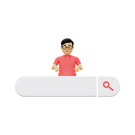 Search Bar With A Man Pointing Down  3D Illustration